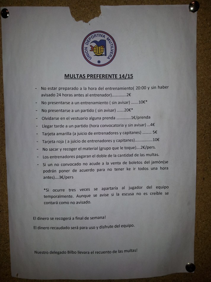 Der Strafenkatalog der 2ten Herren: Bei dreimaliger Verfehlung wird der Spieler suspendiert.